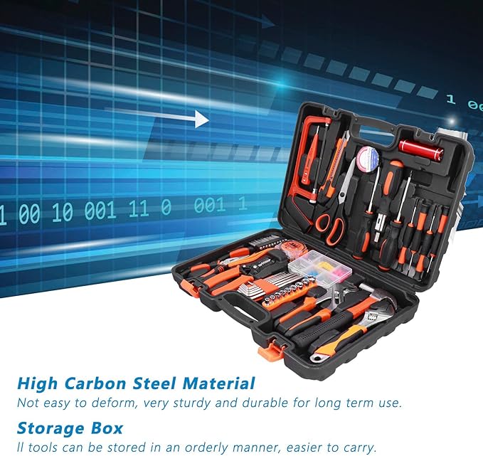 FIXMAN 50 Piece Maintenance Tool Set for Household Repair with High Carbon Steel Pliers Screwdriver Cutter and Wrench includes Flashlight and ABS Storage Case