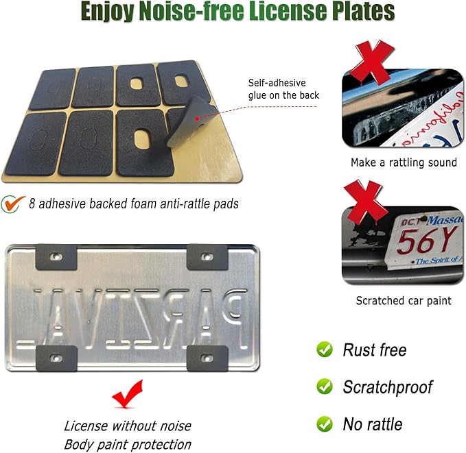 Carbon Fiber License Plate Frames- Black Carbon Pattern Plastic Front & Rear Car Tag Holder Cover 2 Pack with Mount Hardware, Screws, Caps, Handlebar Stickers