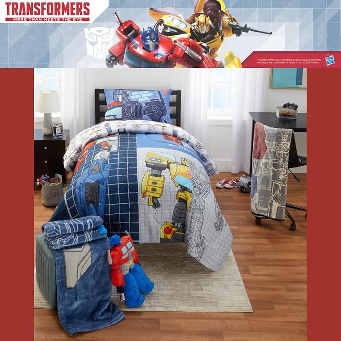 Transformers Optimus Prime Kids Bedding Super Soft Microfiber Comforter and Sheet Set, 5 Piece Full Size, (Officially Licensed Product) by Franco