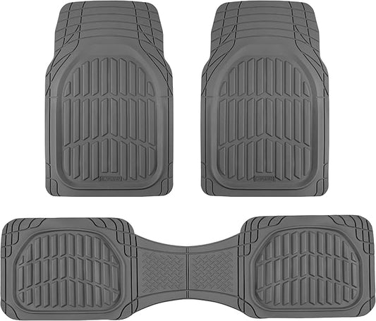 Motor Trend FlexTough LITE Rubber Car Mats Full Set - All Weather Floor Mats for Trucks, Cars & SUVs - Automotive Waterproof Gray Car Floor Mats for Cars Interior Accessories Universal Trim-to-Fit