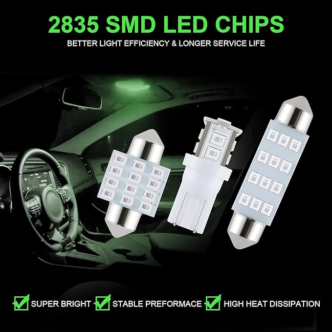 iFunyLED 24 Pieces Dome Light LED Car Interior Bulb Kit Set 194 T10 DE3175 578 31mm 42mm Bulbs Interior Replacement Lights for Car Map License Plate Door Side Marker Cornering Trunk Light - Green