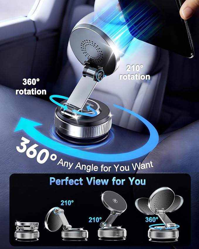 Vacuum Magnetic Phone Holder‌ - 360° Adjustable ‌Magsafe Car Mount‌, Foldable ‌Car Phone Holder‌ with Strong ‌Suction Cup Mount‌
