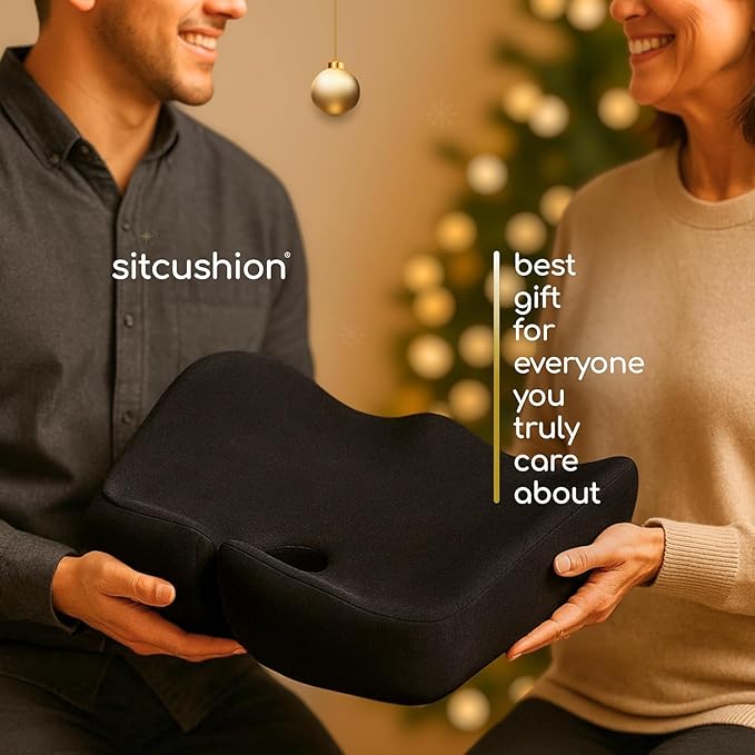 SitCushion Car Seat Cushion for Long Driving – X Large Memory Foam Seat Cushion for Sciatica & Tailbone Pain Relief, Orthopedic Coccyx Cushion with Non-Slip Bottom, Back Pillow for Car, Truck (Gray)