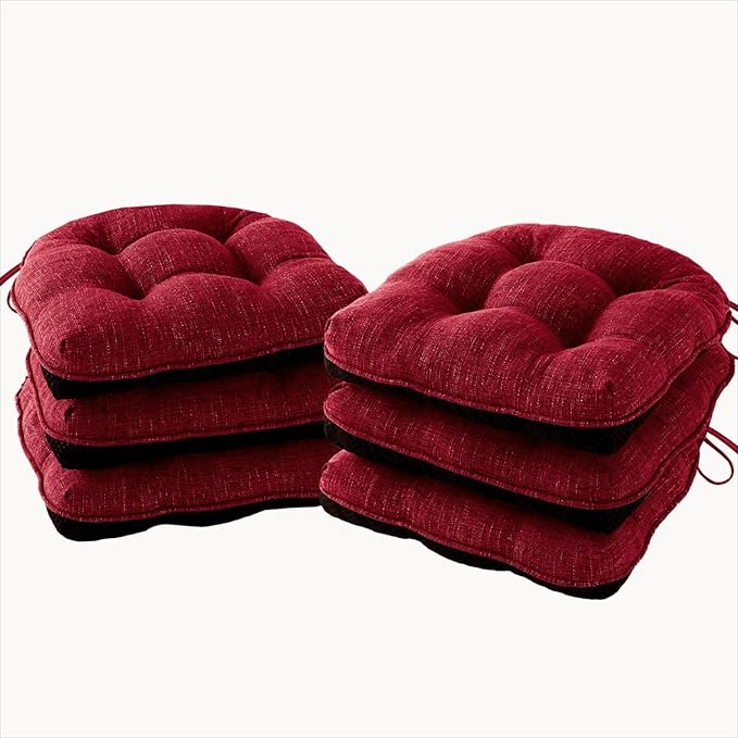 IPYNBAP Chair Cushions for Dining Chairs Set of 6, Red Kitchen Chair Cushions, Chair Pads with Ties and Non Slip Backing, Christmas Room Decor, Tufted Memory Foam Seat Cushion 6 Pack, 15.5"x15.5"x4"