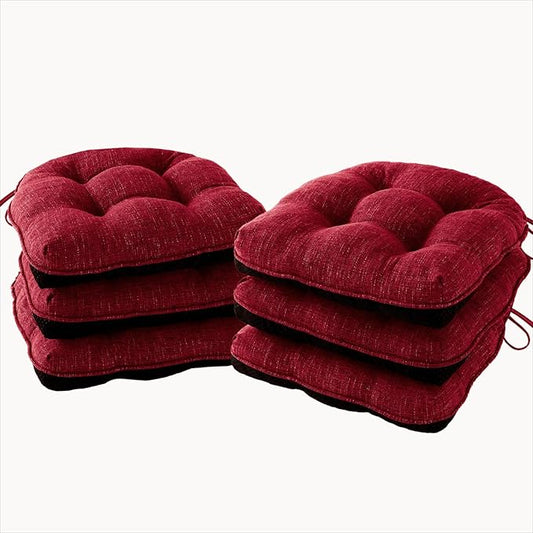 IPYNBAP Chair Cushions for Dining Chairs Set of 6, Red Kitchen Chair Cushions, Chair Pads with Ties and Non Slip Backing, Christmas Room Decor, Tufted Memory Foam Seat Cushion 6 Pack, 15.5"x15.5"x4"