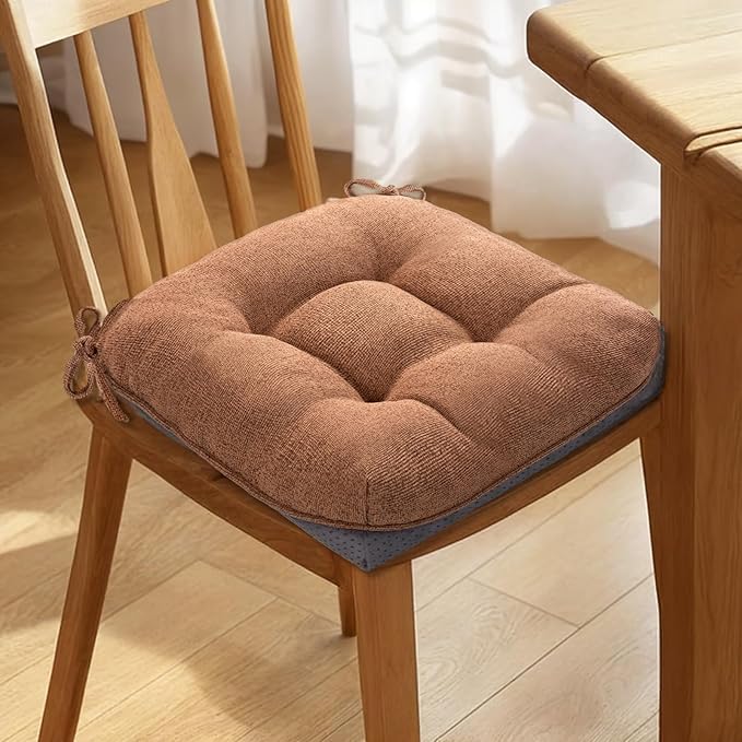 MAGIC ELEPHANT Chair Cushions for Dining Chair, Shredded Memory Foam Kitchen Chair Cushions Set of 4, Non-Slip Thick Dinning Room Chair Pads Seat Cushions, 15.5" x 15.5" x 4" (Brown)