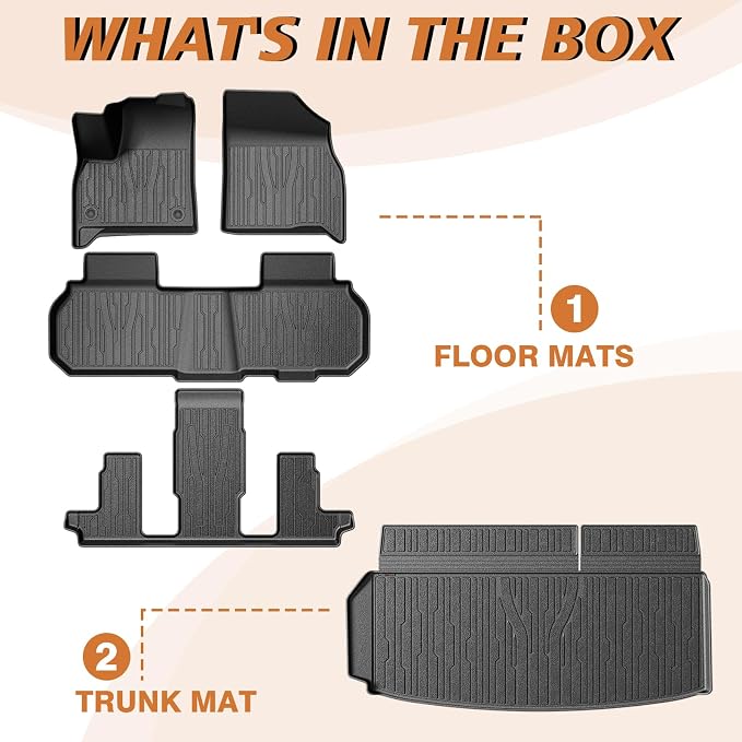 TripleAliners Floor Mats&Trunk Mat All Weather Car Liners Compatible with 2024+GMC Acadia/Chevy Traverse&2025+ Buick Enclave Accessories TPE Custom Fit Full Set Liners Protection(Floor Mats+Trunk Mat)