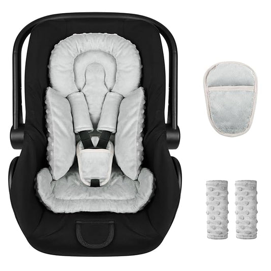 Infant Car Seat Insert Boy Girl, 3 in 1 Newborn Carseat Insert with Strap Pads, Car Seat Head Support for Baby Strollers, Swings, and Bouncers, Comfortable and Machine Washable, Grey