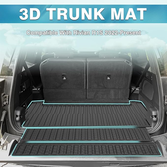 Mixsuper Cargo Liner for 2022-2025 Rivian R1S Cargo Mat Backrest Mat for R1S All Weather Trunk Mat Backrest Mat TPE for R1S Accessories Includes 3PCS Set