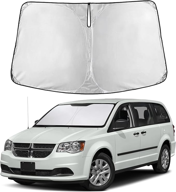 Autovir Windshield Sun Shade Fit for 2008-2018 2019 2020 Dodge Caravan Sun Shade, Front Window Sun Visor, UV Protection, Heat Blocker, Foldable Car Accessories