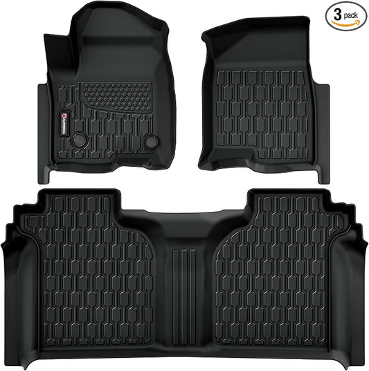 Floor Mats Fit for 2019-2026 Chevy Silverado 1500/GMC Sierra 1500, 2020-2026 Chevrolet Silverado/GMC Sierra 2500HD/3500HD Crew Cab with Rear Under-Seat Storage, TPE All Weather Floor Liner Car Mats