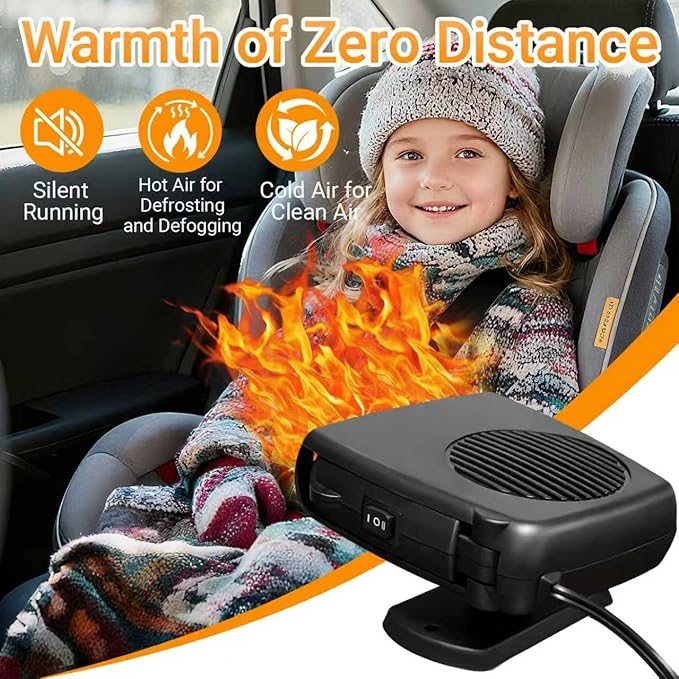 12V 200W Car Heater and Fan, Portable Dual Mode car heater Defroster Defogger, 360° Adjustable Vent for Interior Comfort, Easy Plug-in Installation