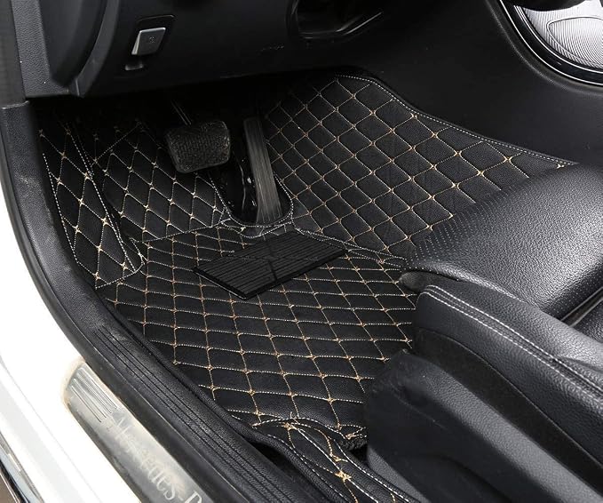 Worht-Mats Custom Car Floor Mats with Personalized Text & Image, Unique Leather All-Weather Fit 99% Vehicles, DIY Photo Name Gift for Sedan SUV Truck- Black/Gold