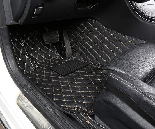 Worht-Mats Custom Car Floor Mats with Personalized Text & Image, Unique Leather All-Weather Fit 99% Vehicles, DIY Photo Name Gift for Sedan SUV Truck- Black/Gold