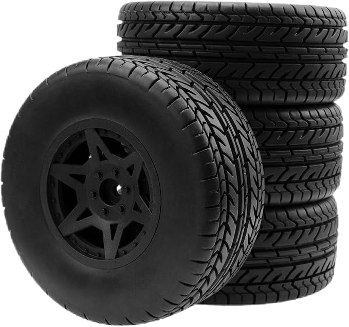 4-Pack RC Short Course Truck Wheels & Tires w/Foam Inserts OD110mm Compatible with Losi Tenacity Traxxas Slash Arrma HPI Redcat Blackout 1/10 RC Short Course,6-Spoke