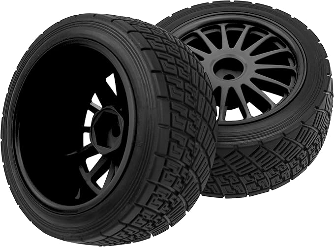80mm/3.14" Rubber Tires & Plastic Wheel Rims 2.2 Inch 12mm Hex Hub Compatible with 1/10 HPI WR8 Off-Road Rally 1/14 WLtoys 124019 144001 1/16 Redcat Volcano RC Buggy (Black)