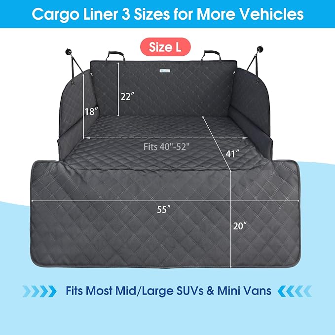 ALLANSING SUV Cargo Liner for Dogs - Heavy-Duty 900D Oxford Waterproof Pet Cargo Protector with 3-Sided Zippered All-Round Protection & TPU Suction Cups, Fits Midsize & Large SUVs and Minivans