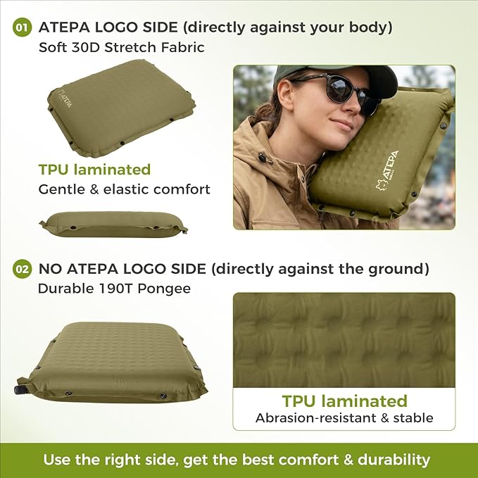 ATEPA Inflatable Seat Cushion, Compact Self-Inflating Seat Cushion for Stadium Airplane Air Travel Bleacher Camping, Blow Up Foam Seat Pad for Outdoor Sports Events Backpacking Hiking Sitting