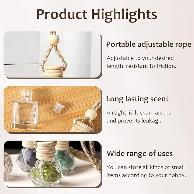 Hanging Car Air Freshener Diffuser, 60Pcs 8ml Empty Glass Essential Pendant Bottles, Automotive Oil Aromatherapy Fragrance Perfume jars