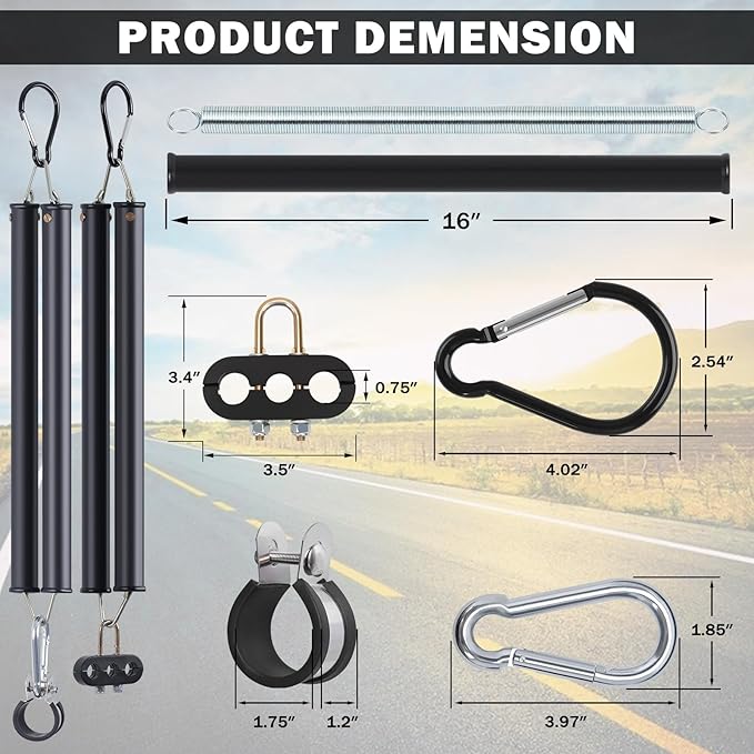 CheeMuii 2 PCS 16" Double Tender Spring Kits with 3in1 Hose Holder and 3-Hole Clamp Heavy Duty Trailer Dual Tender Spring for Semi Truck Air Lines Kit with 2 Style Air Line Holders