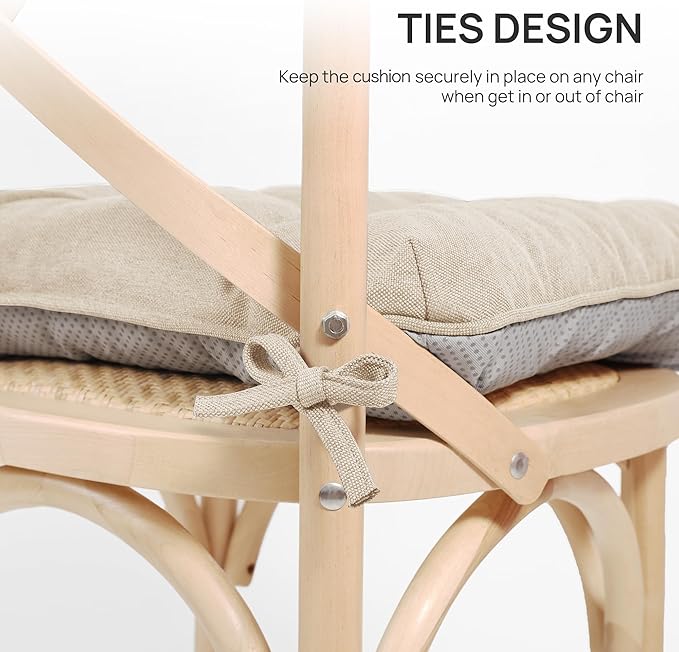 Love's cabin Memory Foam Chair Cushions Set of 4, Outdoor/Indoor Chair Pads for Dining Chairs 4 Pack, Seat Cushions for Kitchen, Dining Room, Office, Patio Chairs, 15.5" x 15.5" x 3.5" Khaki