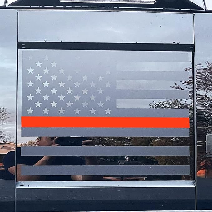 Xinghe for Dodge Ram 2009 to 2024 2025 2026, American Flag Decals Stickers for Truck Back Middle Window, Matte Black USA Flag Decal