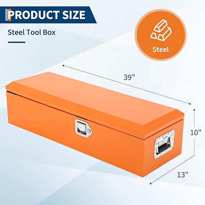 39 Inch Heavy Duty Steel Truck Bed Tool Box Truck Car Outdoor Trailer Pickup Toolbox, RV Storage Organizer w/Lock & Keys