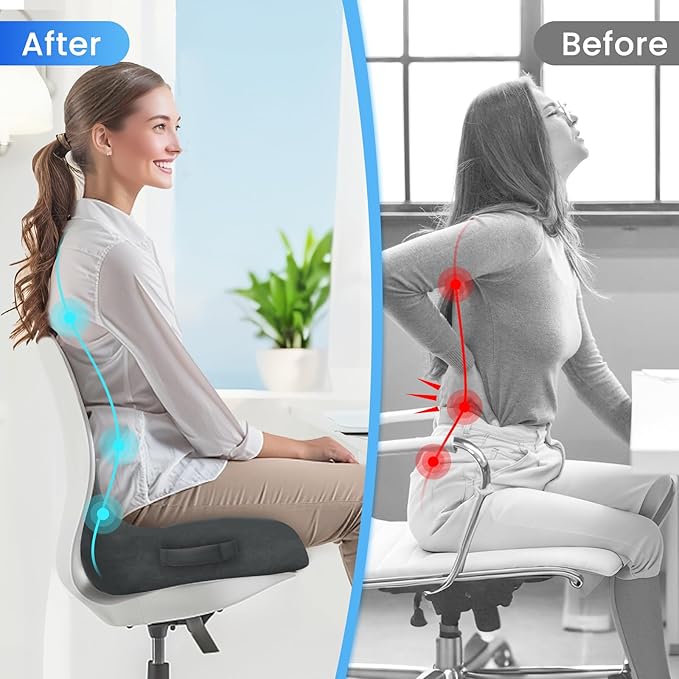 CushZone Seat Cushion, Memory Foam Office Chair Seat Cushion for Office Chairs/Car/Long Trip/Desk Chair/Gaming, X-Large Size for Sciatica & Hip & Tailbone Pain Relief, Sciatica Support (Gray)