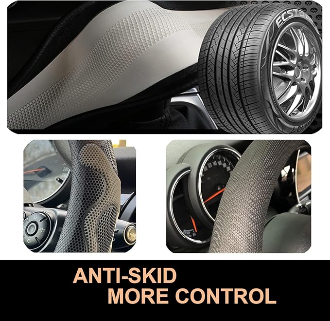 PINCTROT Large Size Comfy Grip Steering Wheel Cover, Anti-Slip Design, 15.5-15.75 Inch(Silicone Gray)