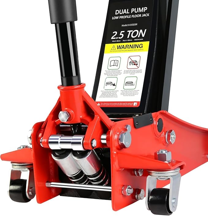 2.5 Ton Low Profile Floor Jack, Heavy Duty Floor Jack with Dual Piston Quick Lift Pump, Steel Car Jacks Adjustable Height 3.5"-19.5", Trolley Floor Jacks 2.5 Ton/5000 LBS Capacity, Red