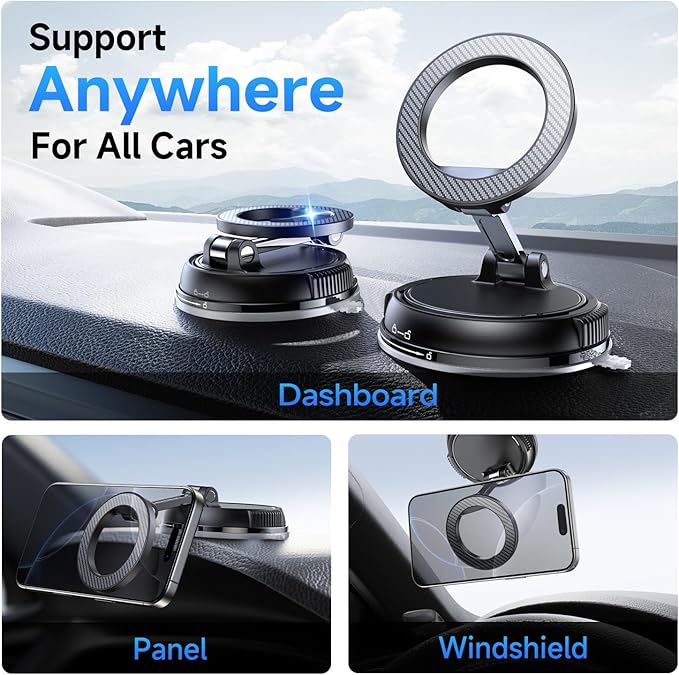 ANDERY Car Phone Holder for Magsafe [78+LBS Strongest Suction & 2400gf Strongest Magnetic] 360° Adjustable Car Phone Mount, Phone Holders for Your Car for iPhone 17-12 Pro Max Air Plus (Carbon Fiber)