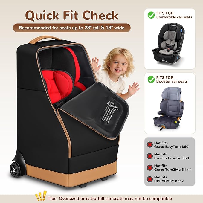 YOREPEK Rolling Car Seat Travel Bag for Airplane, Padded Car Seat Backpack with Large Wheels, Foldable Gate Check Carseat Bags for Air Travel, Clear Pocket for Baby Travel Essentials