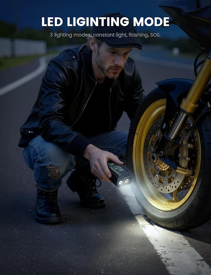Tire Inflator Portable Air Compressor - Lamicall [4X Faster][150 PSI] Car Bike Air Pump, Rechargeable Battery, Pressure Gauge Display, LED Light, Car Cordless Pump, Gifts for Motorcycle, Bike, Ball