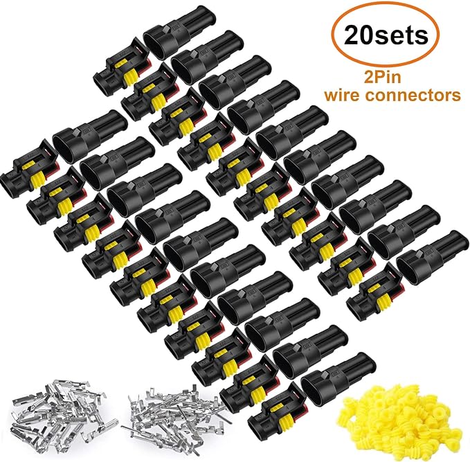 20 Kits 2 Pin Connector Automotive Electrical Connectors Quick Disconnect 2 Wire Waterproof Connector Terminal Plug Kit with Ratchet Crimping Tool