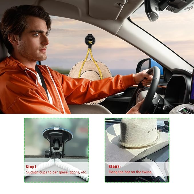 Ziciner Cowboy Hat Mounts for Your Vehicle, Hat Mounts with Suction Cup, Hat Holder Rack to Keeps Your Hat Securely On The Dash, Universal Interior Accessories for Trucks, SUVs, Cars (Yellow)