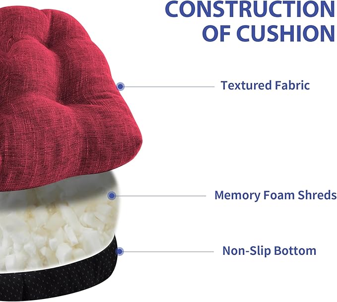 IPYNBAP Chair Cushions for Dining Chairs Set of 4, Red Kitchen Chair Cushions, Chair Pads with Ties and Non Slip Backing, Christmas Room Decor, Tufted Memory Foam Seat Cushion 4 Pack, 18"x18"x4"