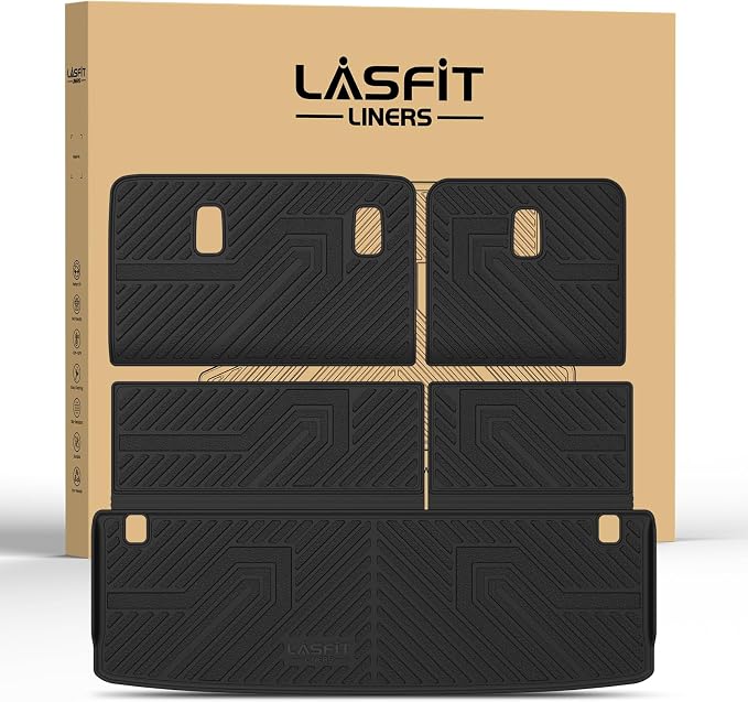LASFIT Cargo Mat & Backrest Mats for Nissan Armada/Infiniti QX80 2025-2026 7/8 Seats, All Weather TPE Custom Fit Easy Clean Durable No-Curling Trunk Mat for Armada & QX80 2025-2026, Black