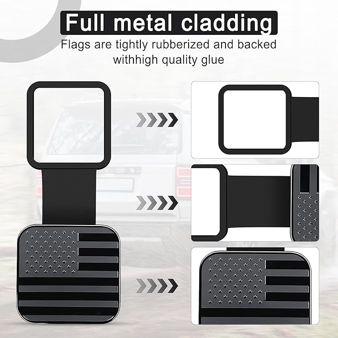 UYYE 2 Inch Rubber Trailer Hitch Cover, American Flag Rubber Tow Tube Cover Plug Cap, Car Exterior Accessories Fits for Most Vehicles Hitch Receivers, Hitch Cover Tube Plug Cap (Black)