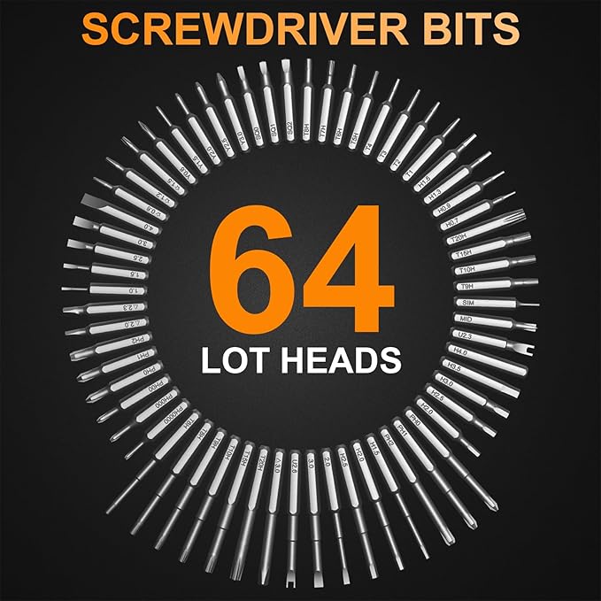 Mini Electric Screwdriver, 3.7V Precision Screwdriver Set Cordless Screwdrivers Rechargeable 72 In 1 Magnetic Bit Repair Tech Tool Kit for Electronics Computer Phone Laptop Camera RC Car Watch Glasses