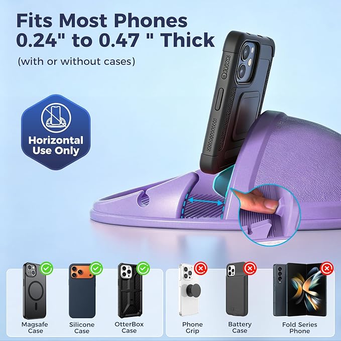 Loncaster Car Phone Holder, Car Phone Mount Silicone Car Pad Mat for Various Dashboards, Slip Free Desk Phone Stand Compatible with iPhone, Samsung, Android Smartphones, GPS Devices More (Purple)