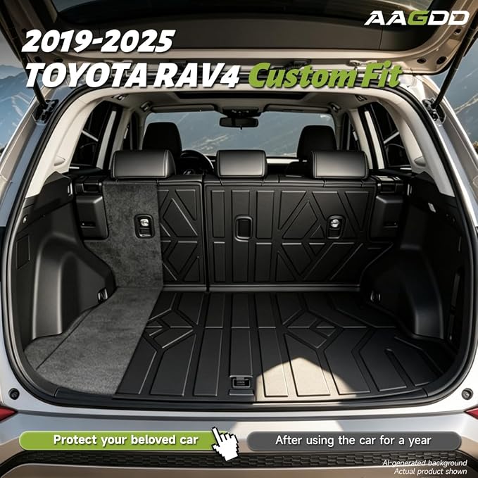Cargo Trunk Mat with Backrest Mats for Toyota RAV4 2019-2025 (Include Hybrid),All Weather Protection TPE Heavy Duty Cargo Liner RAV4 Accessories,Black