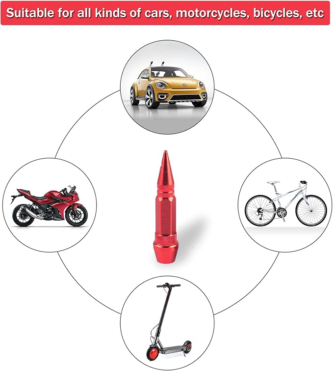 SINGARO 60mm Spiked Valve Caps, Aluminum Alloy Dustproof and Waterproof Tire Valve Stem Caps, Suitable for Cars, Trucks and Motorcycles (4PCS Red)