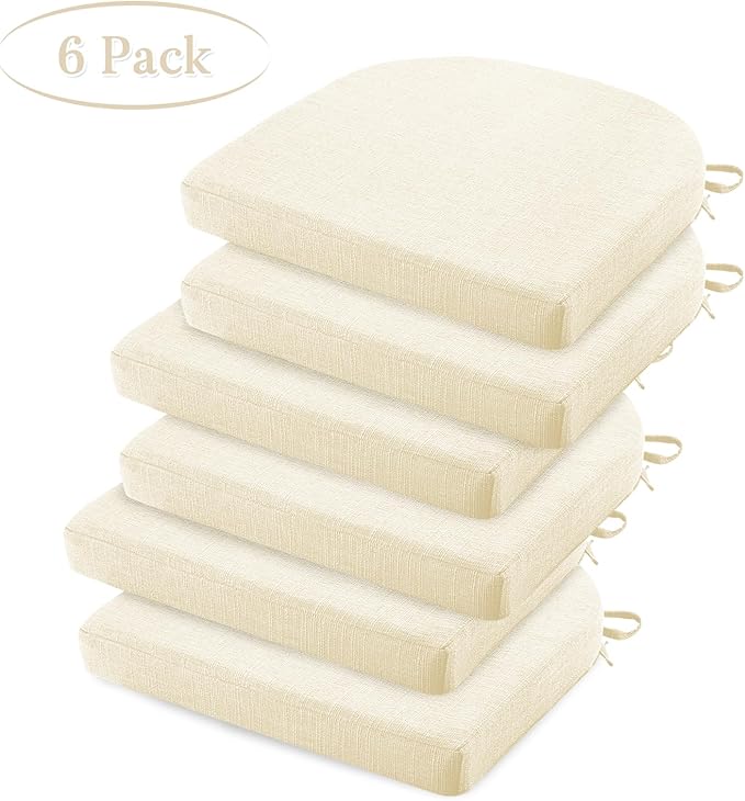 Basic Beyond Chair Cushions for Dining Chairs 6 Pack, Kitchen Chair Cushions with Ties and Non Slip Backing, 16 x 16 inches Chair Pads for Dining Chairs (Beige)