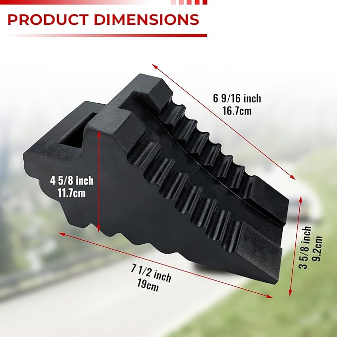 HOXWELL Solid Heavy Duty Rubber Wheel Chocks 4 Packs for Cars, RVs, Trucks, Trailers, ATV, and Vehicles, G.V.W. up to 8T, Anti Slip Bottom Tire Chock 8.6" x 3.7" x 4.7"