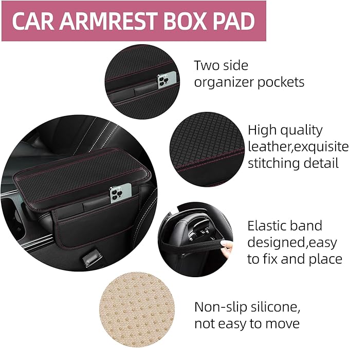 NBTEPEM 6 PCS Car Steering Wheel Cover Set, Microfiber Leather Steering Wheel Covers Universal 14.5-15 inch, Center Console Cover, Seat Belt Cushion, Cup Holder Coaster, Car Accessories Set Pink