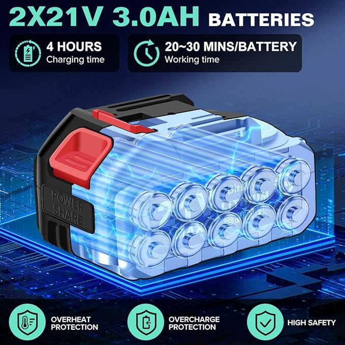 Cordless Pressure Washer Battery Powered;1100PSI Portable Cordless Power Washer,with Brushless Motor,2 Packs Battery&Charger,6-in-1 Nozzle, Foam Cannon, Electric Power Cleaner for Car, Garden, Home