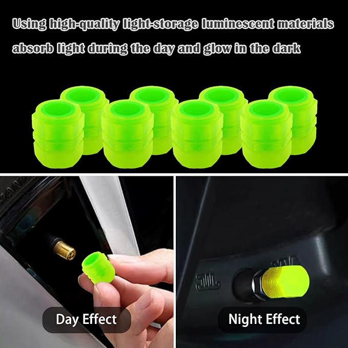 8PCS Car Tire Valve Stem Caps, Universal Noctilucent Waterproof Car Wheel Tire Caps, Suitable for Air Valve Caps for Cars, Motorcycles, Bicycles (Yellow)