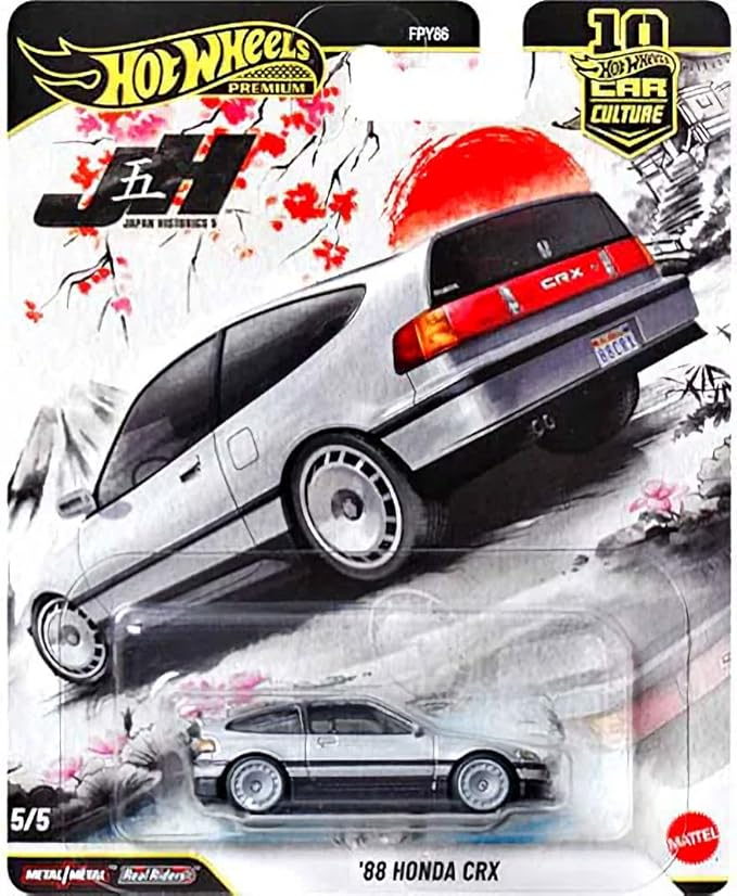Hot Wheels Japan Historics 5 Premium Car Collection, 5-Pack Diecast Set with Nissan Skyline, Toyota Trueno, Celica, Datsun 620, Honda CRX, Car Culture Series FPY86-961P