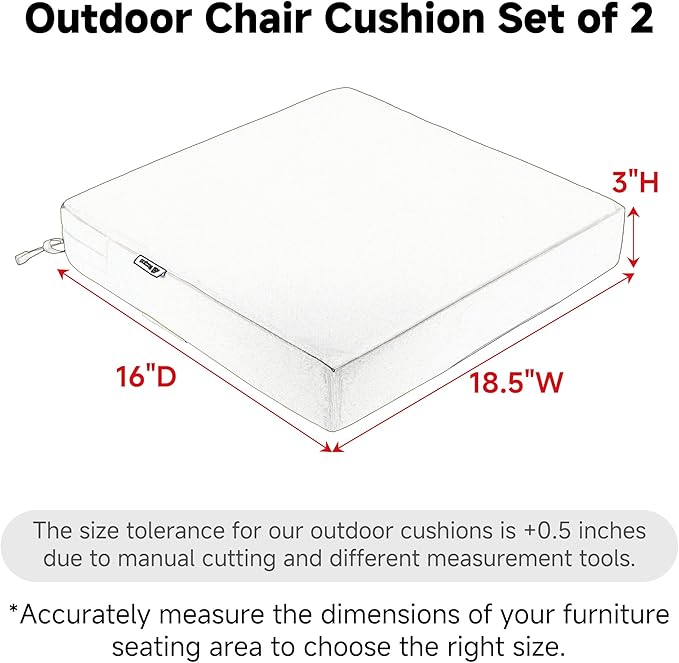 Favoyard Patio Chair Cushions 18.5 x 16 x 3 Inch Waterproof Outdoor Seat Cushions for Patio Furniture 3-Year Color Fastness Garden Sofa Couch Pads with Handle & Adjustable Straps Set of 2, Blue