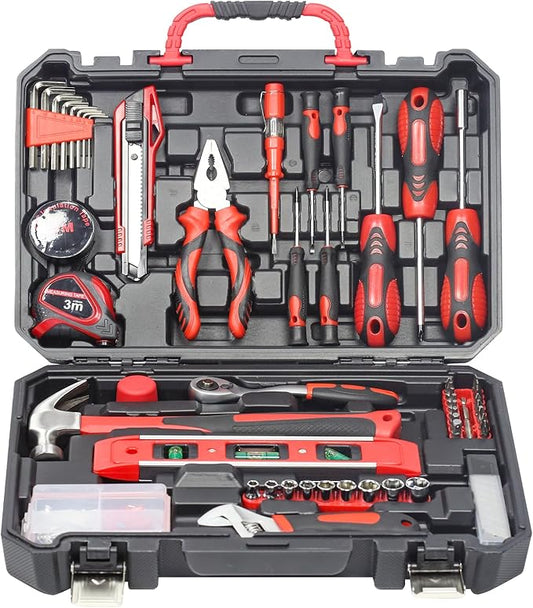 SPICIMOMO Red Home Tool Kit Set - 138 Pieces Red Tool Set, Home Tool Kit for Daily Repairing and Maintenance, Professional Tool Kit Set with Portable Storage Boxes